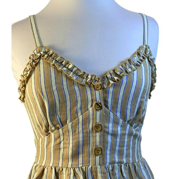 Chaser Cotton Striped Midi Dress Ruffle Bodice Smocked Elastic Back Sz S NEW - Picture 2 of 6